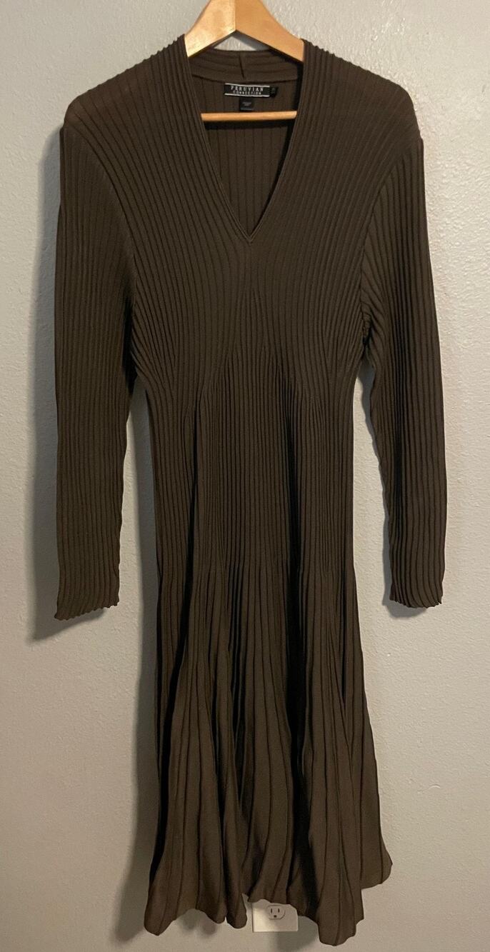 Peruvian Connection Womens Sweater Dress XL Brown Pima Cotton Ribbed Stretch